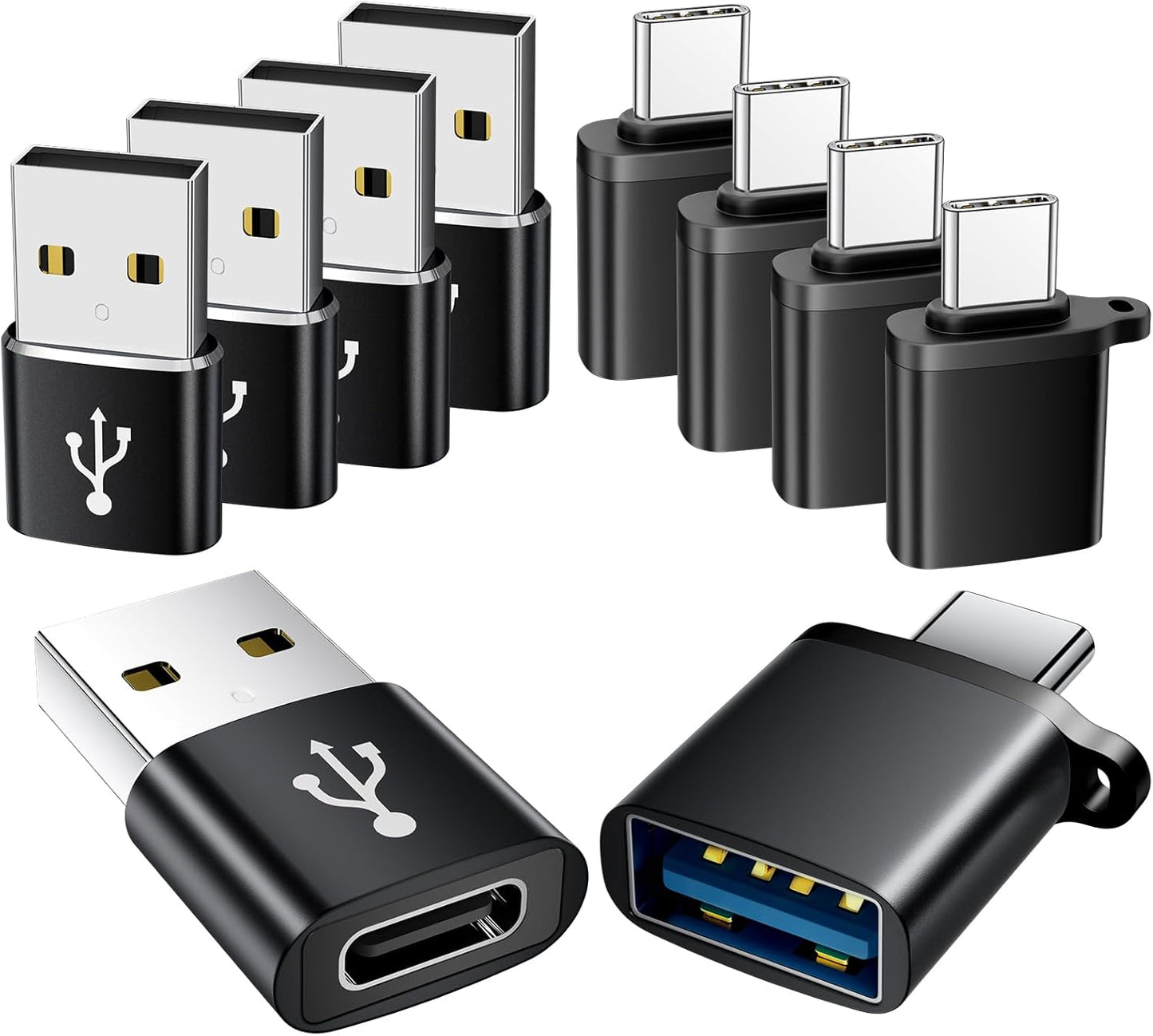 USB to USB C Adapter 10 Pack,USBC to USB Adapter,USB Type C Male Female Adaptor,USBC Converter for iPhone 16 15 14,MacBook Pro,iPad,Car Charger,Black
