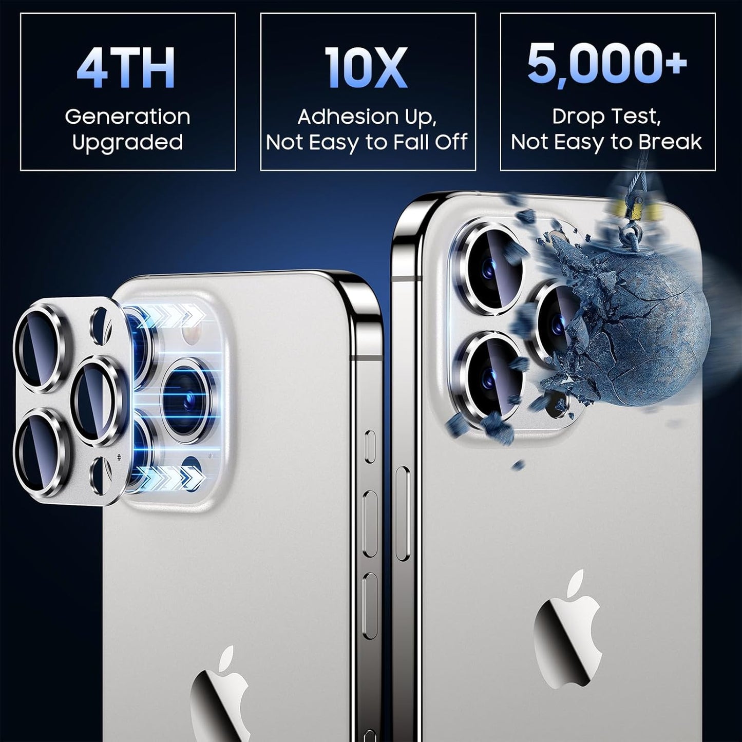 Uyiton for iPhone 13 Pro/iPhone 13 Pro Max Camera Lens Protector, [Strong Adsorption] [Drop Protection] Metal Ring Tempered Glass Rear Camera Screen Cover - Silver