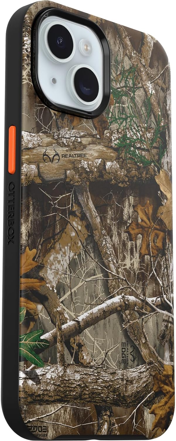 OtterBox iPhone 16e, 15, 14, & 13 Symmetry Series Case - Realtree Edge (Orange/Camo), Snaps to MagSafe, Ultra-Sleek, Raised Edges Protect Camera & Screen
