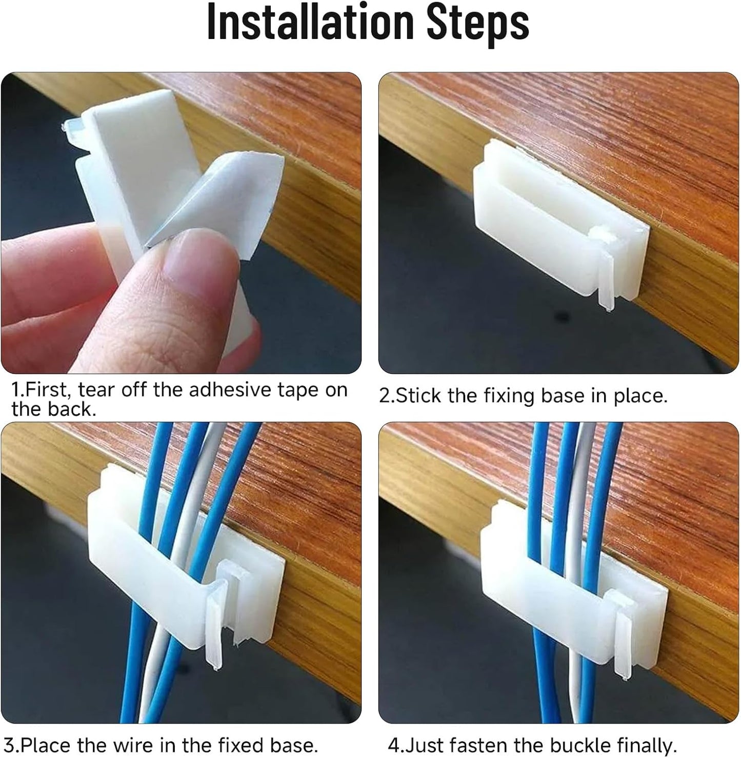 Adhesive Cable Clips Holder, Outdoor Light Clips, White Cord Wire Clips, Sturdy Nylon Cord Wall Finisher Wire Clamp for Home, Car, Office Desk Wire Management (White, L-100 PCS)