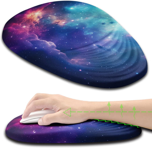 Ergonomic Mouse Pad Wrist Support, Mouse Pad with Wrist Rest, Entire Memory Foam & Non-Slip PU Base MousePads with Stepped-Wedge Design for Pain Relief, Desk, Office, Home, Galaxy