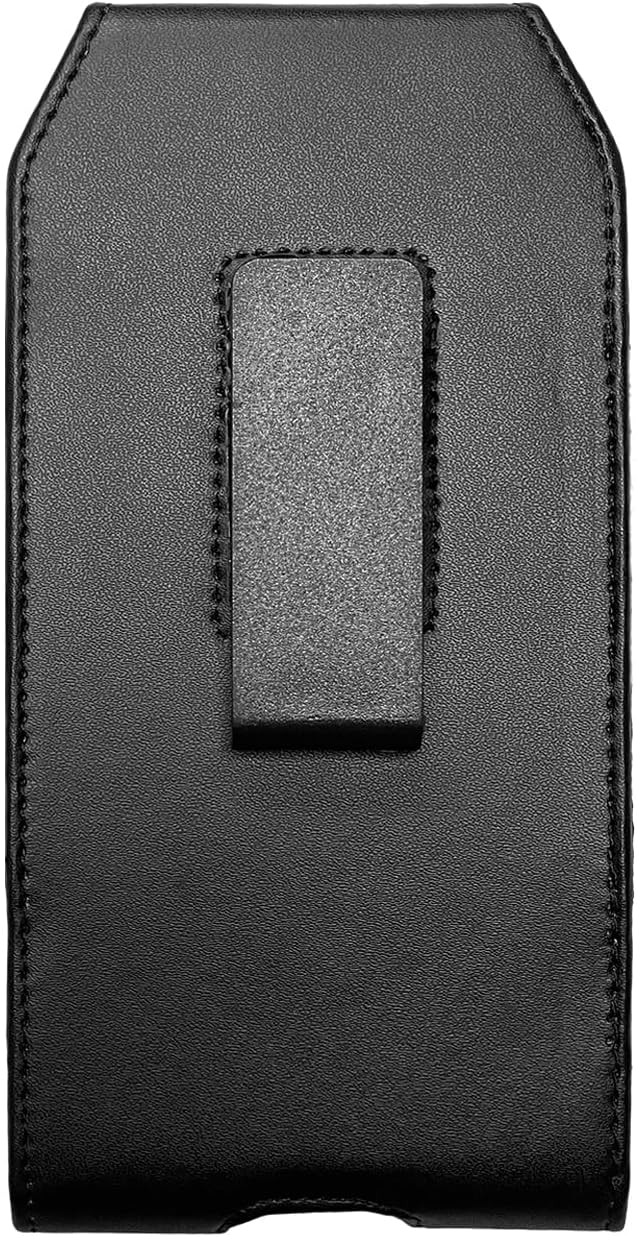 Leather Cell Phone Holster for T-Mobile REVVLRY+, REVVL 4, AT&T Fusion Z, Motivate, Jitterbug Smart3, Kyocera DuraSport 5G - Vertical Case Waist Carrying Pouch with Belt Clip/Loops, Black