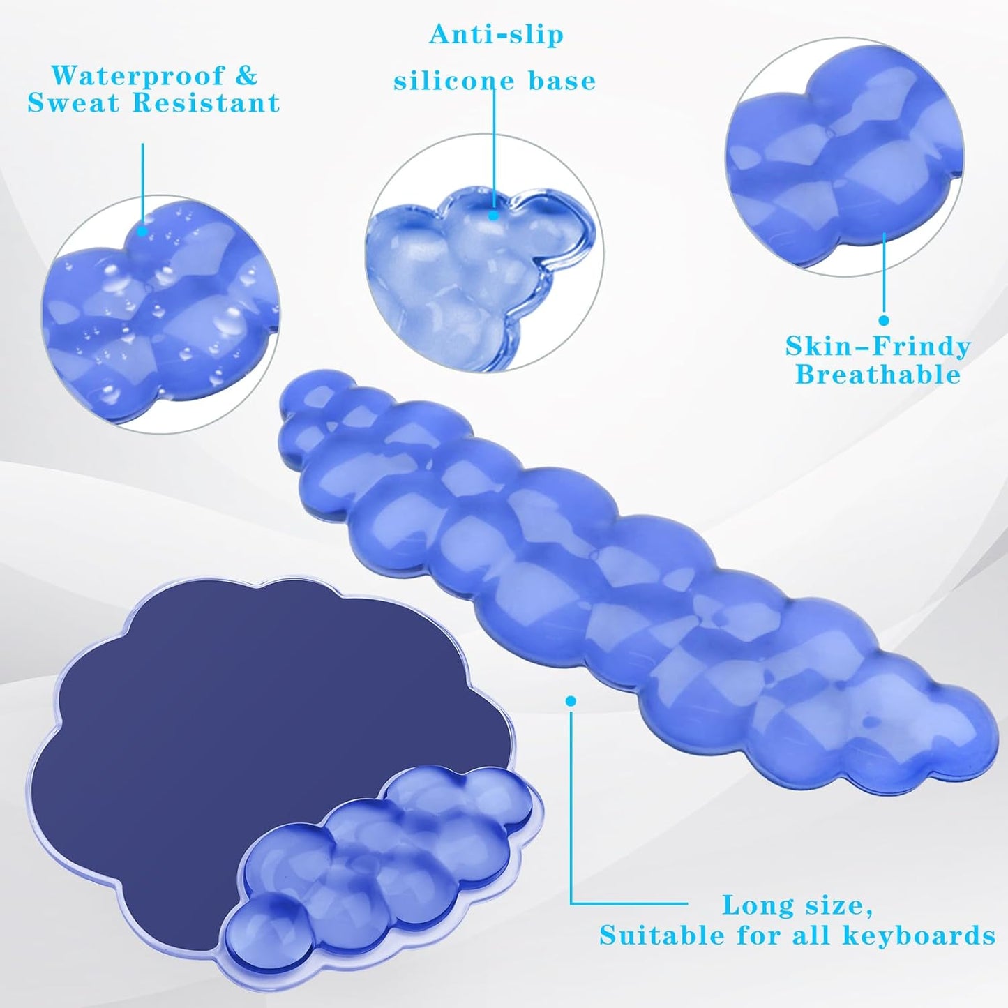 Gel Cloud Keyboard and Mouse Wrist Rest, Cute Wrist Support and Arm Support Rest for Typing Pain Relief，Suitable for Office/Computer/Laptop/Gaming Set-Blue