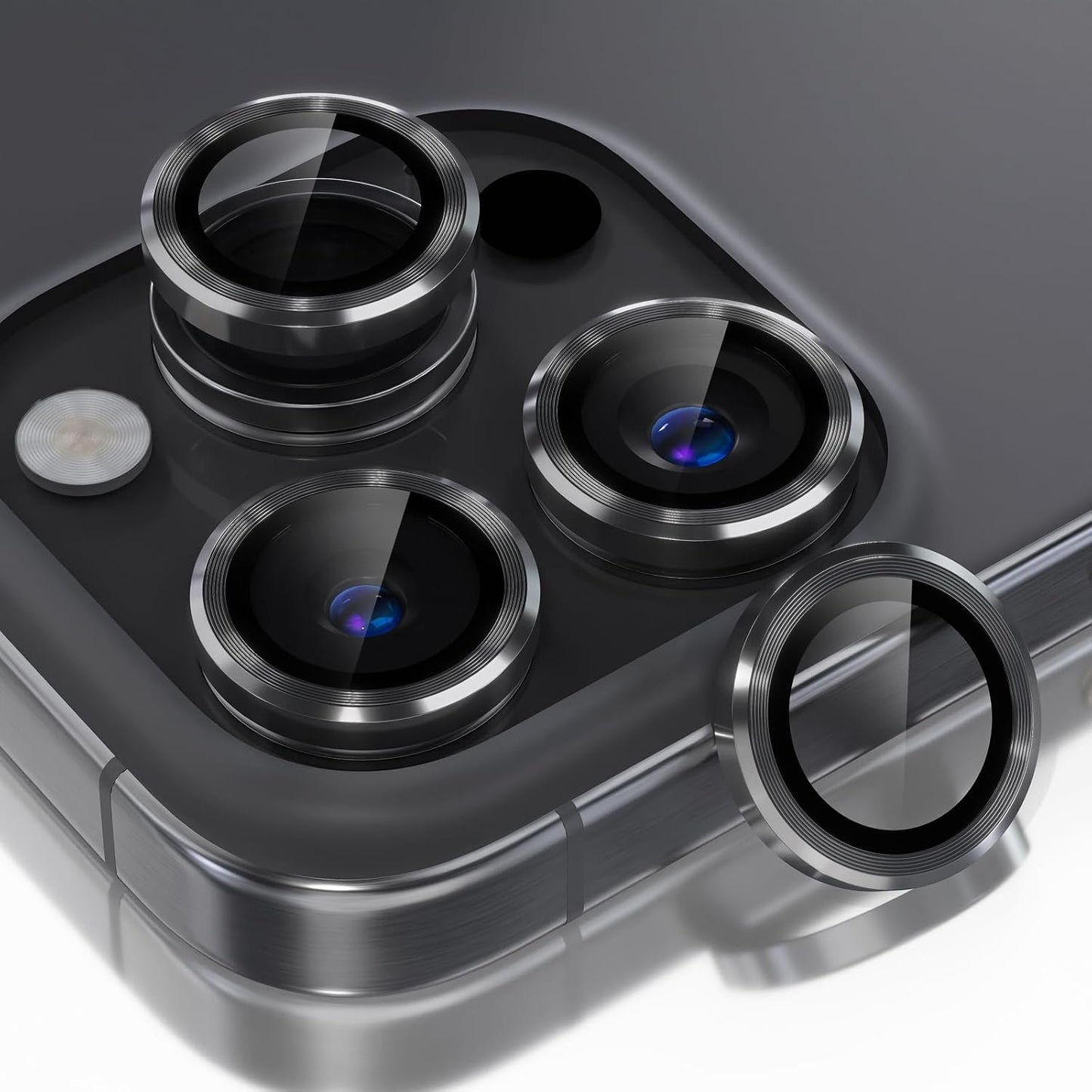 Choiche Compatible for iPhone 16 Pro/iPhone 16 Pro Max Camera Lens Protector, 9H Tempered Glass Camera Cover Screen Protector Metal Ring Decoration Accessories (Black)