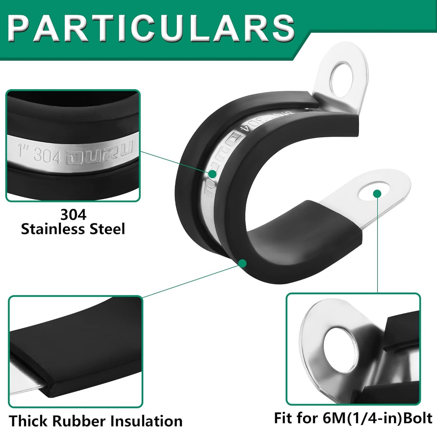 20pcs 3/4 Inch Stainless Steel Cable Clamps,Rubber Coated Cushioned Insulated Cable Clamp,Automotive Cable Wire Clamps,Pipe Clamps,Metal Clamp for Tube,Lines,Wire Cord Installation(Black,19mm)