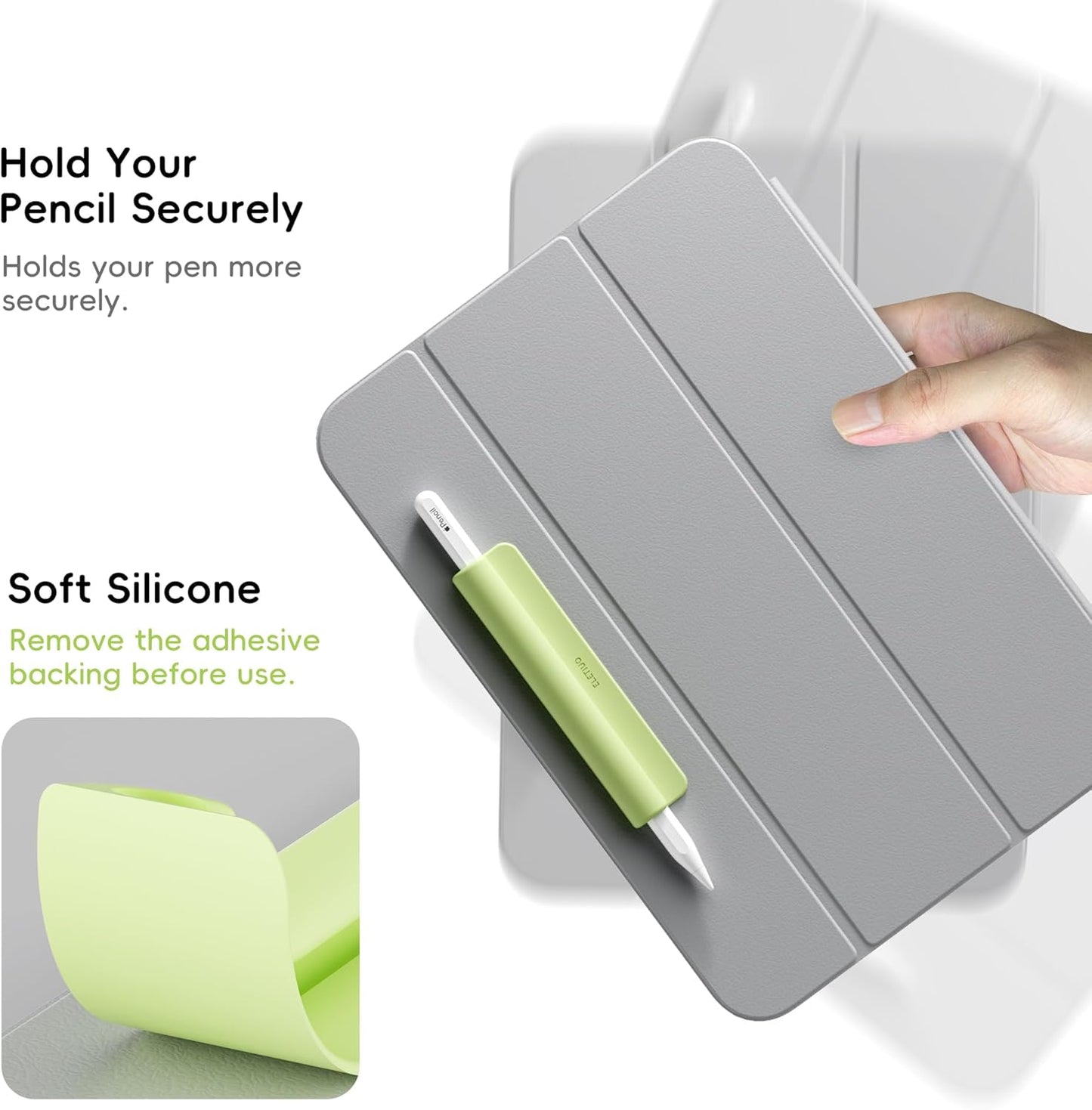 ELETIUO Silicone Pencil Holder Sleeve,Compatible with Apple Pencil (USB-C),Apple Pencil 1st/ 2nd Generation,Strong Adhesive Sticky Attached to iPad Case for Stylus Pens,Green