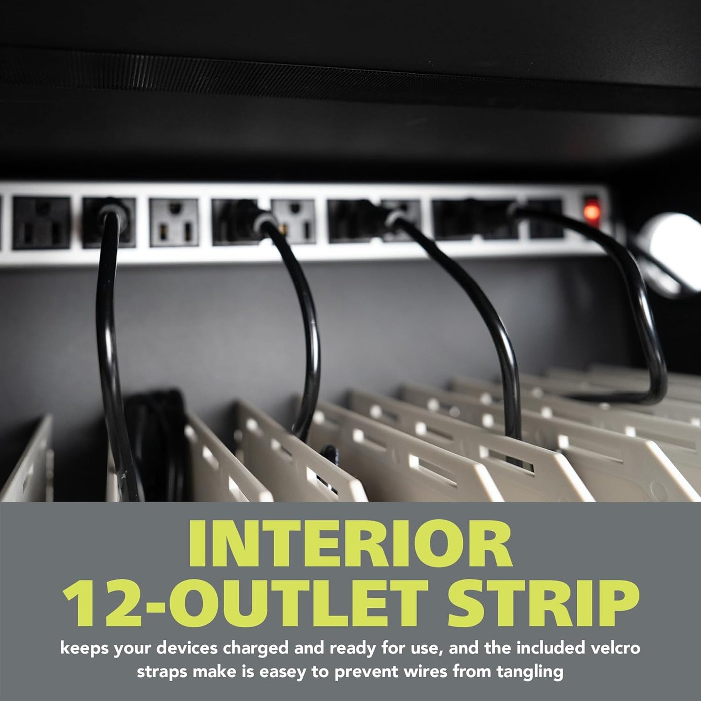 Pearington 12-Device Charging Station for Laptops and Tablets, Wall-Mount Lockable Charging Cabinet for 12 Tablets/Chromebooks, Black