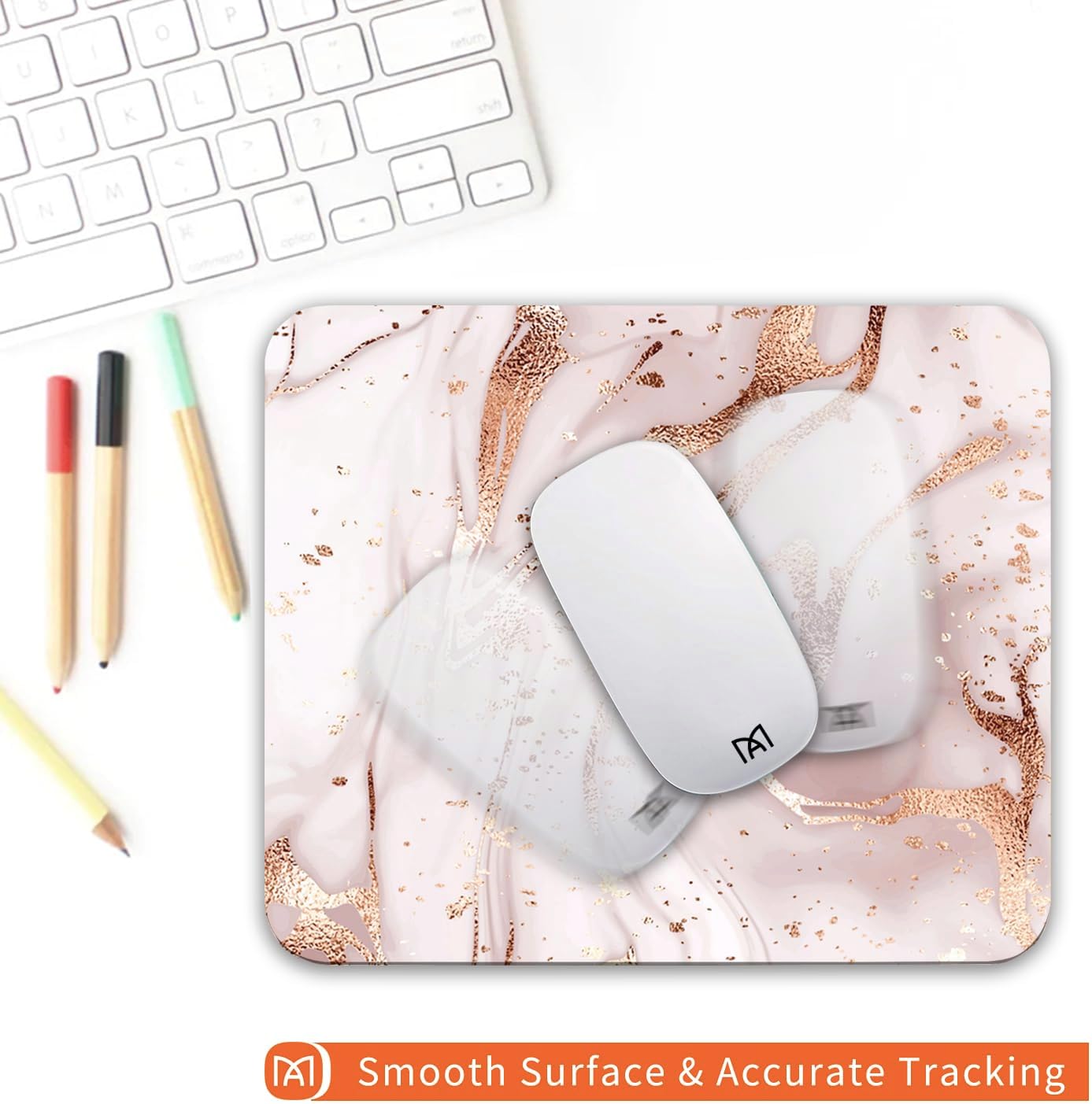 Square Mouse Pad Rose Gold Marble, Personalized Premium-Textured Custom Mouse Mat Design, Washable Mousepad Cloth, Non-Slip Rubber Base Computer Mouse Pads for Wireless Mouse