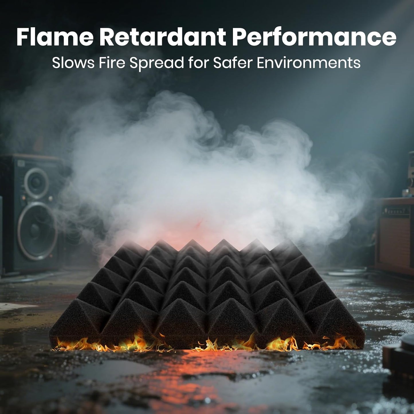 Focusound Black Grey Acoustic Panels 50 Pack 2"x12"x12" with 300 PCS Double-Side Adhesive - Sound Proof Pyramid Foam for Walls, Home Studio Noise Absorption & Echo Control Kit