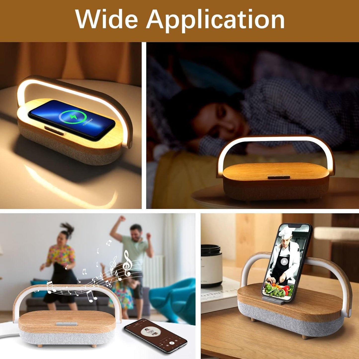 Nightstand Lamp with Wireless Charger,Unique Gifts for Women 4 in 1 Touch Bedside Lamp,Bluetooth Speaker Lamp,Portable Phone Holder,Dimmable LED Night Light Birthday Gifts for Her, Him, Mom,Dad