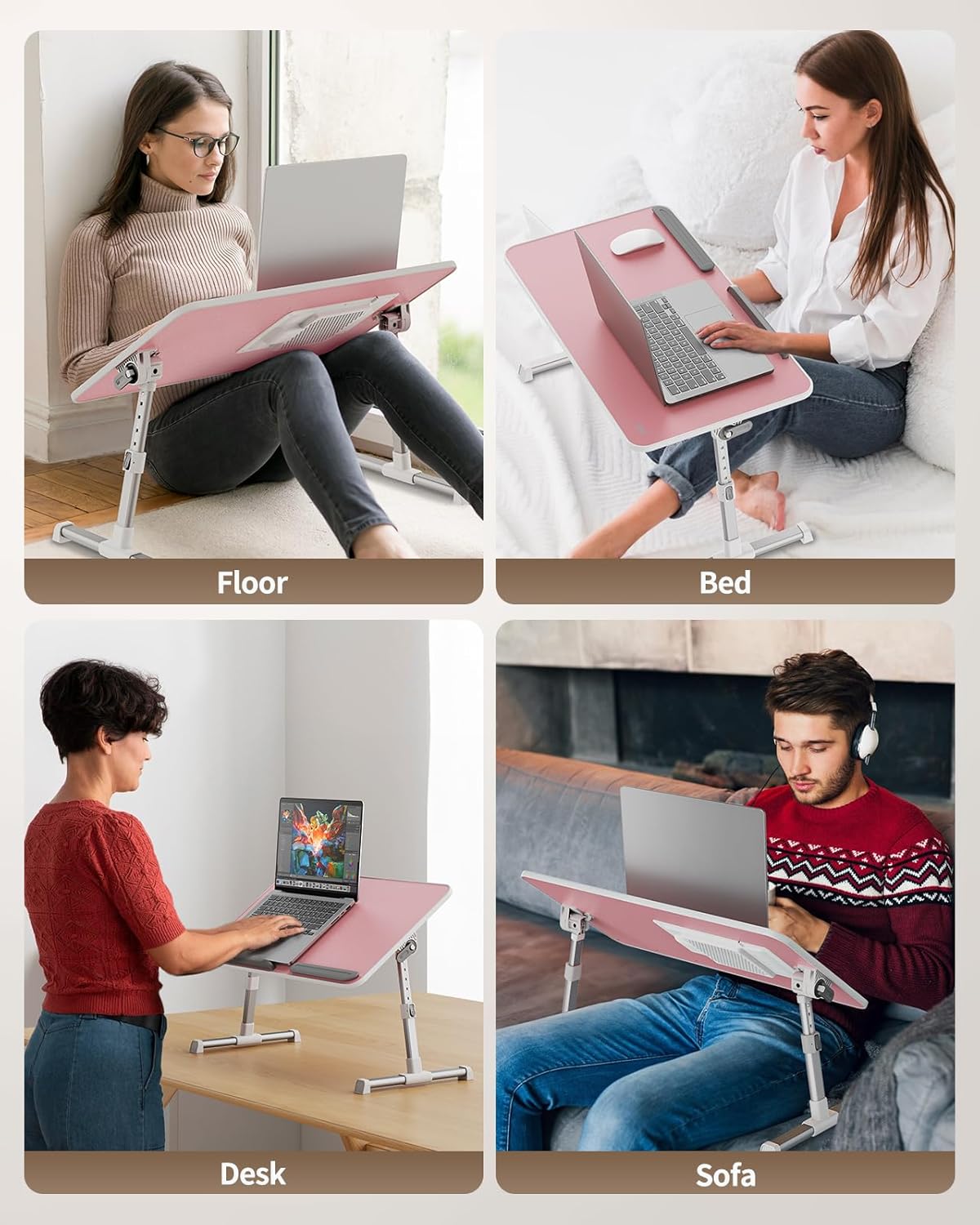 Laptop Desk for Bed with Cooling Fan, SAIJI Height & Angle Adjustable Laptop Stand for Bed, Lap Desk Tray Table, Lightweight Foldable Portable Computer Table