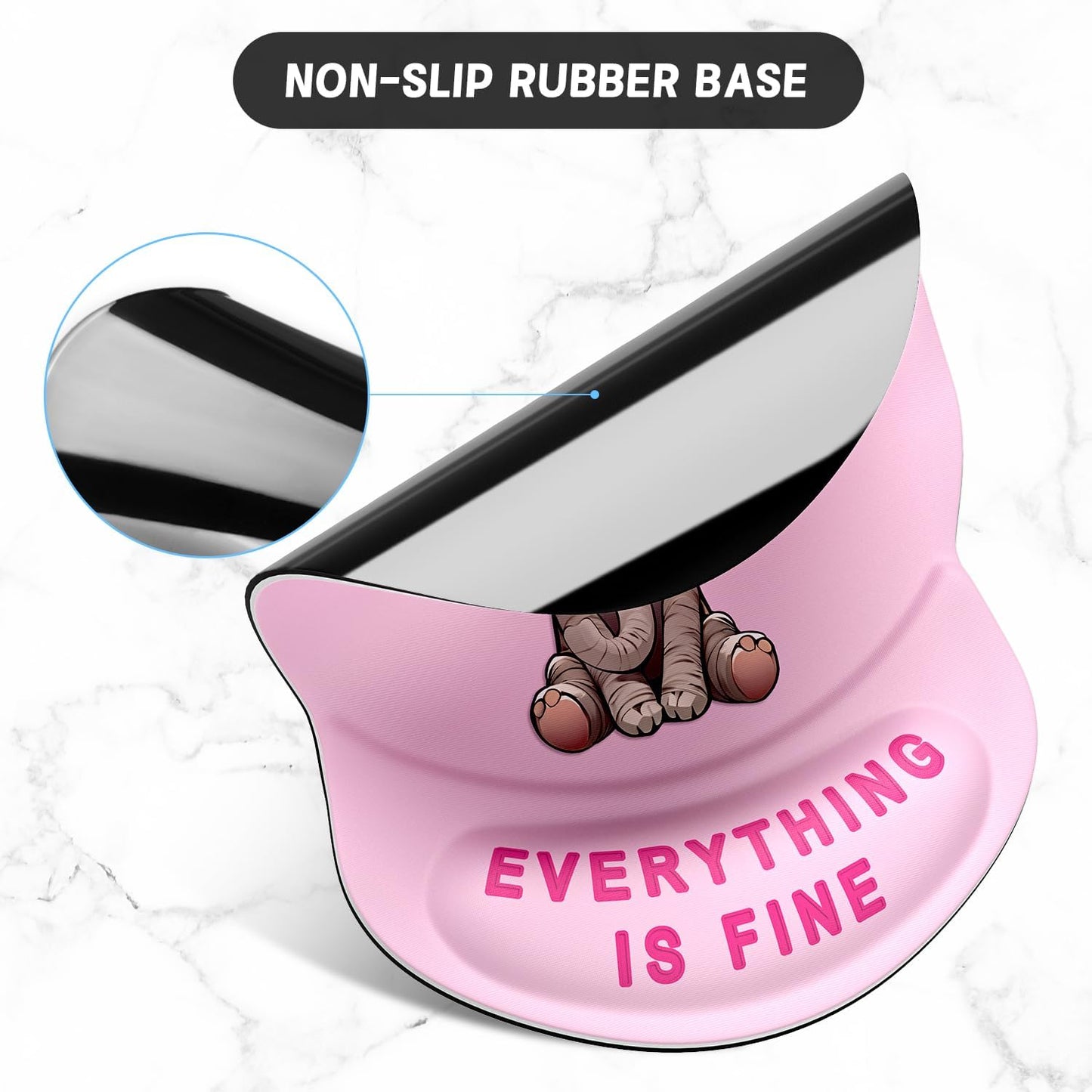 ITNRSIIET Ergonomic Mouse Pad with Gel Wrist Support Small Wrist Rest Smooth Surface Non-Slip PU Base Comfortable Office Supplies Pain Relief, 8.7 x 7.2 inches, Pink Pretty Elephant