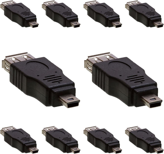 Cmple - [10 Pack Mini USB to USB Adapter Standard USB 2.0 A Female Jack to Mini B Male Plug OTG Connector Converter for Digital Cameras Tablets Dash Cams Transfer Photos to Computer