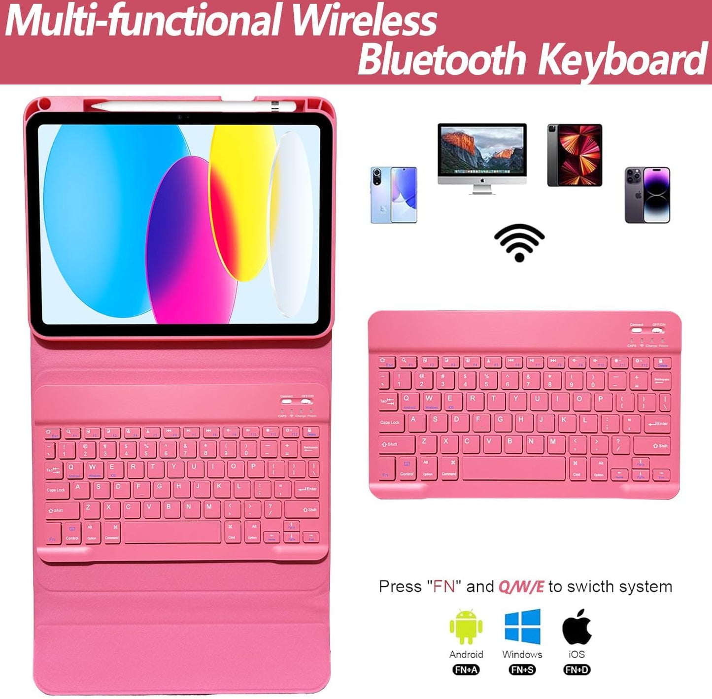 Keyboard Case for iPad 11th 10th Generation - iPad 10th Generation Case with Detachable Wireless Keyboard - Smart Folio Cover with Pencil Holder for 11-inch A16 2025 10.9-inch 2022, Red