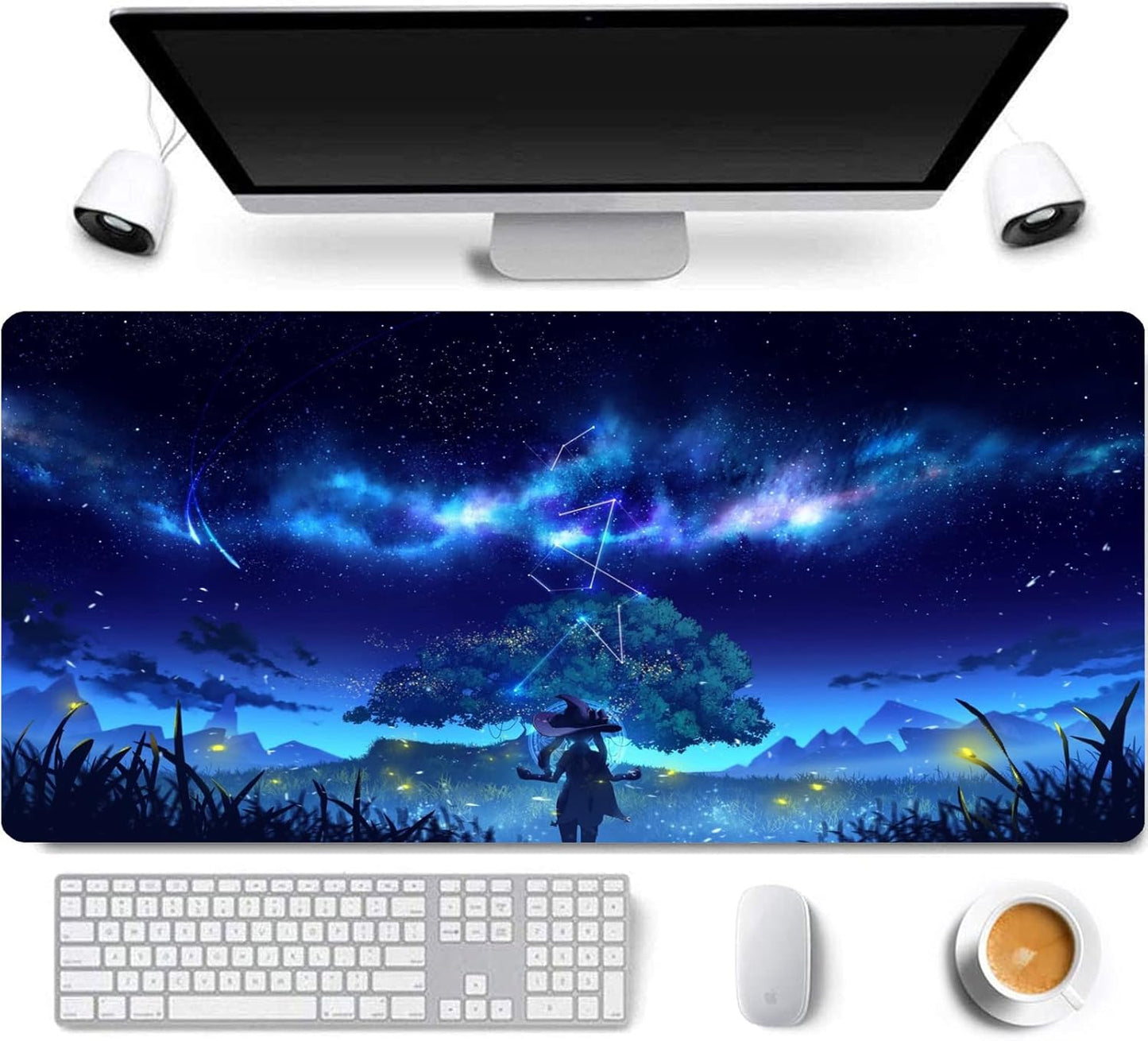 RTGGSEL 31.5x11.8 Inch Non-Slip Long Extended Large Gaming Mouse Pad with Stitched Edges XL Laptops Keyboard Mouse Mat(Starry Sky)