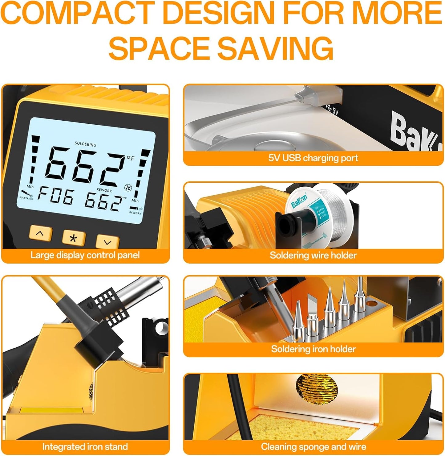 BK602S Soldering Iron & Desoldering Gun 2-In-1 Set, Hot Air Rework Station Diy Soldering Station, Soldering Practice Kit, Auto Sleep, ºC/ºF Conversion, Big Screen Display