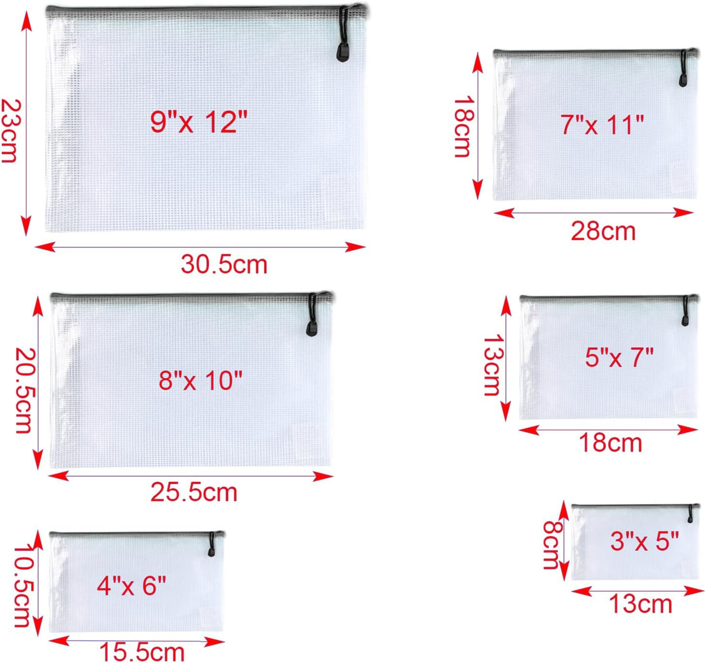 Oaimyy-24PCS-3 x 5" inchs-Mesh Zipper Pouch, Plastic Zip File Folders Puzzle Bags for Organizing,Office Supplies,Travel,Home Storage-Black