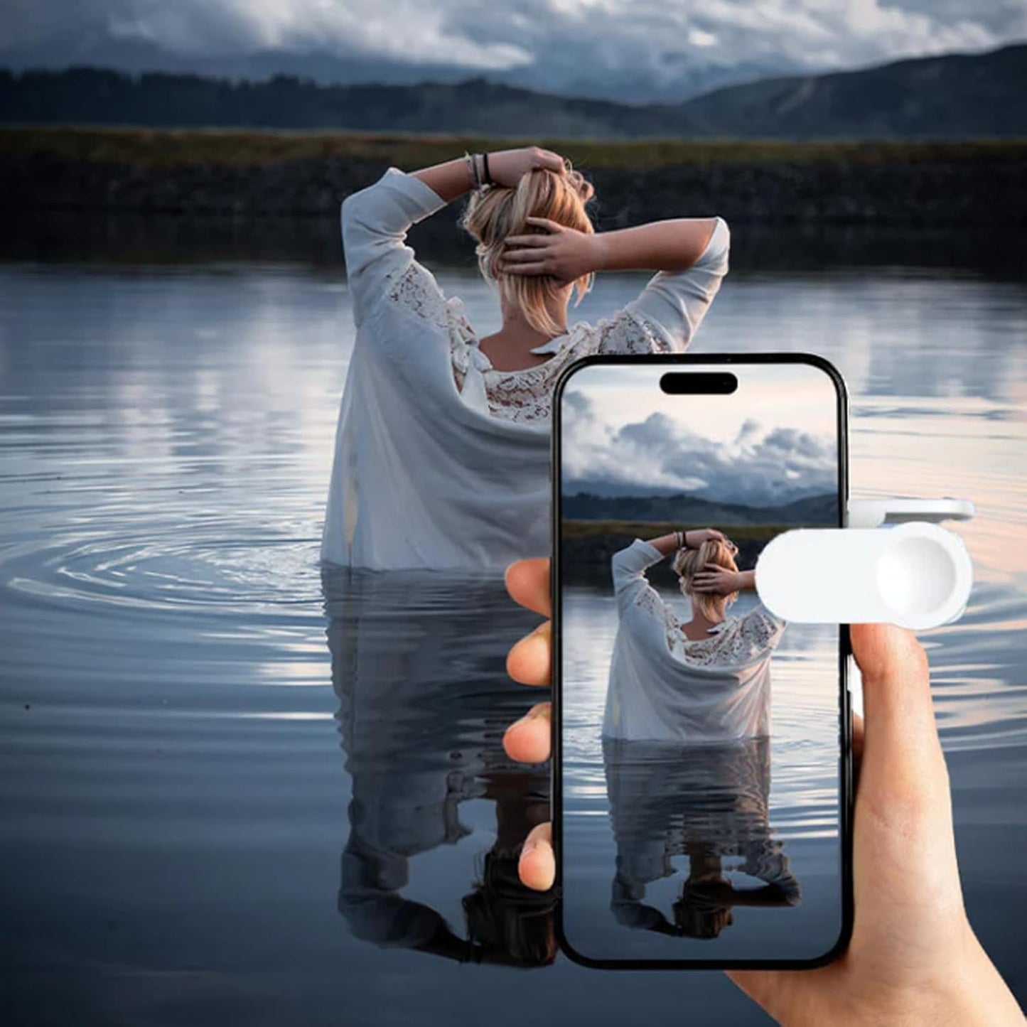 Mirror Effect Lens - Capture Stunning Reflections Instantly, Smartphone Camera Mirror Reflection Clip Kit, Adjustable HD Glass Smartphone Photography Flip Mirror, for Travel Photography (White)