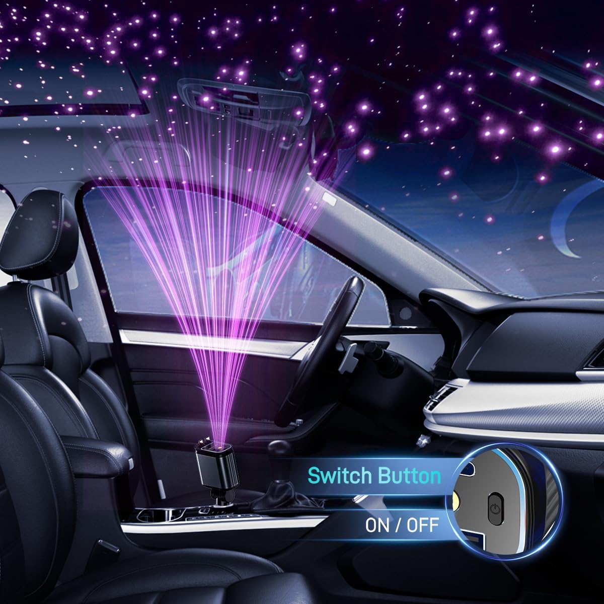 Fast Car Charger 4 in 1 Retractable Car Charger 69W with Starry Light,USB-C Fast Car Accessories,Compatible with All iPhones All Android Phones (GreyLightning+USB-C & PurpleLight)
