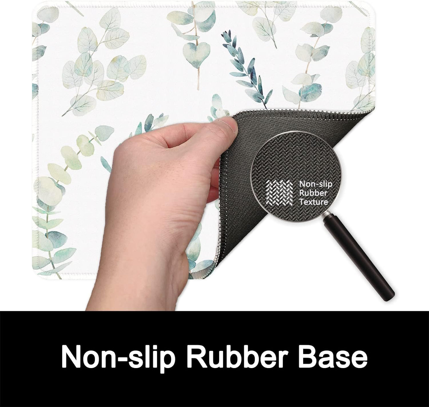 ITNRSIIET Mouse Pad with Stitched Edge Premium Textured Smooth Precise Operation Waterproof Washable Non-Slip Rubber Base Desktop Protection Mat, 10.2×8.3×0.12 inches, Eucalyptus Branches