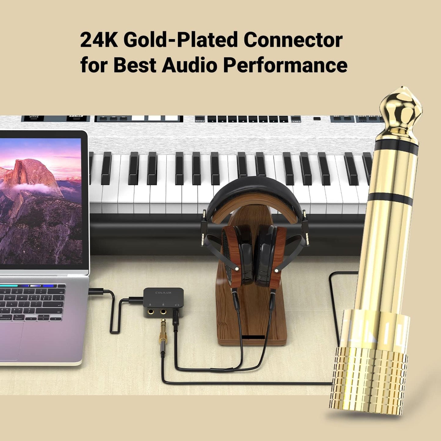 Cubilux 6.35mm to 3.5mm Audio Adapter, Gold Plated 1/4" Male to 1/8" Female TRS Stereo AUX Connector Converter for Guitar Keyboard Digital Piano Studio Monitor Amplifier Mixer Splitter, 3-Pack