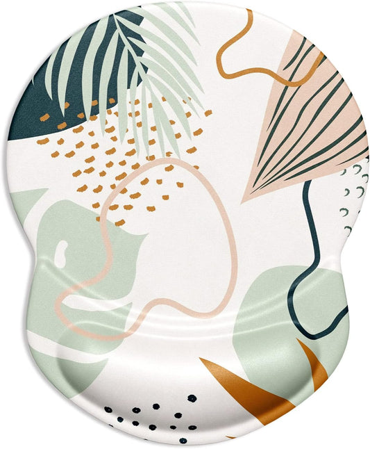 ITNRSIIET Ergonomic Mouse Pad with Gel Wrist Support Small Wrist Rest Smooth Surface Non-Slip PU Base Comfortable Office Supplies Pain Relief, 8.7 x 7.2 inches, Tropical Plants