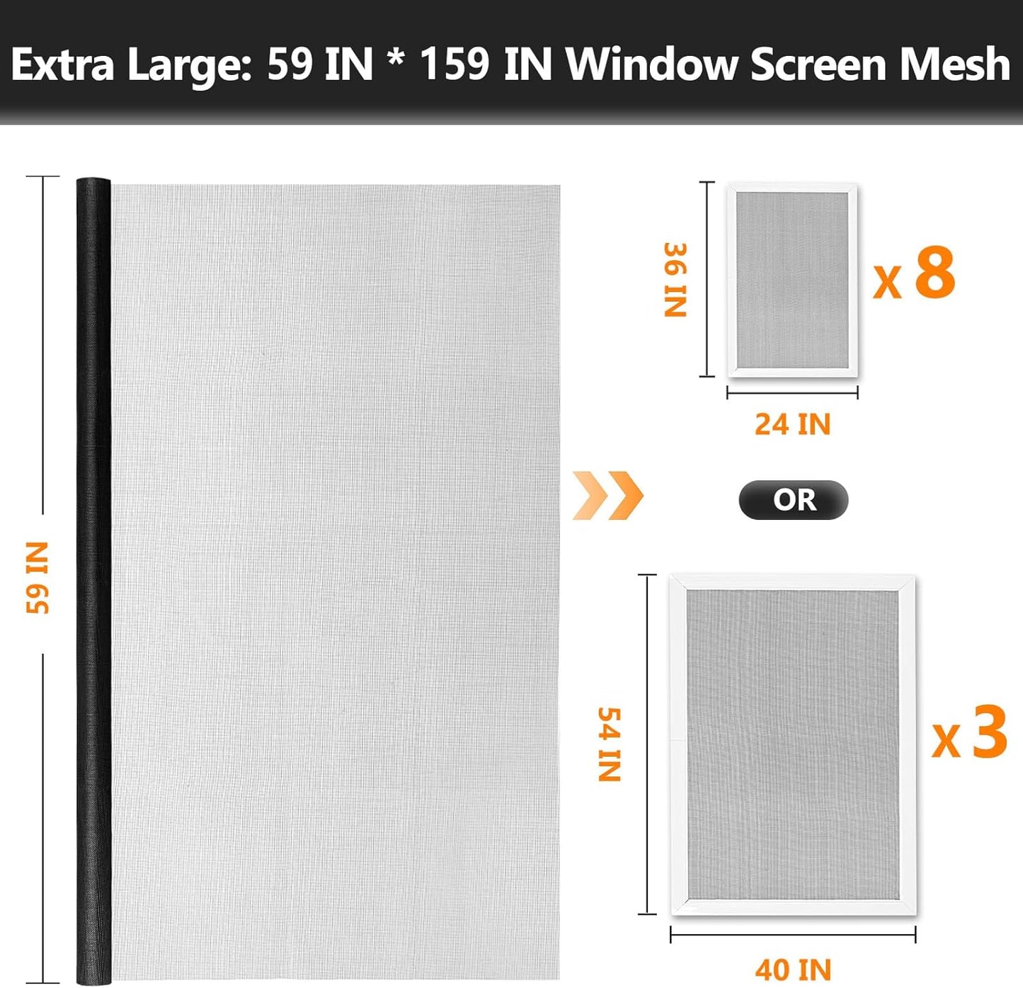 Window Screen Door Repair Kit, 59" x 159" Screen Door Mesh Replacement Kit, Durable Fiberglass Mesh Roll with Tools for Windows Doors Patio and Porch Replacement, Black