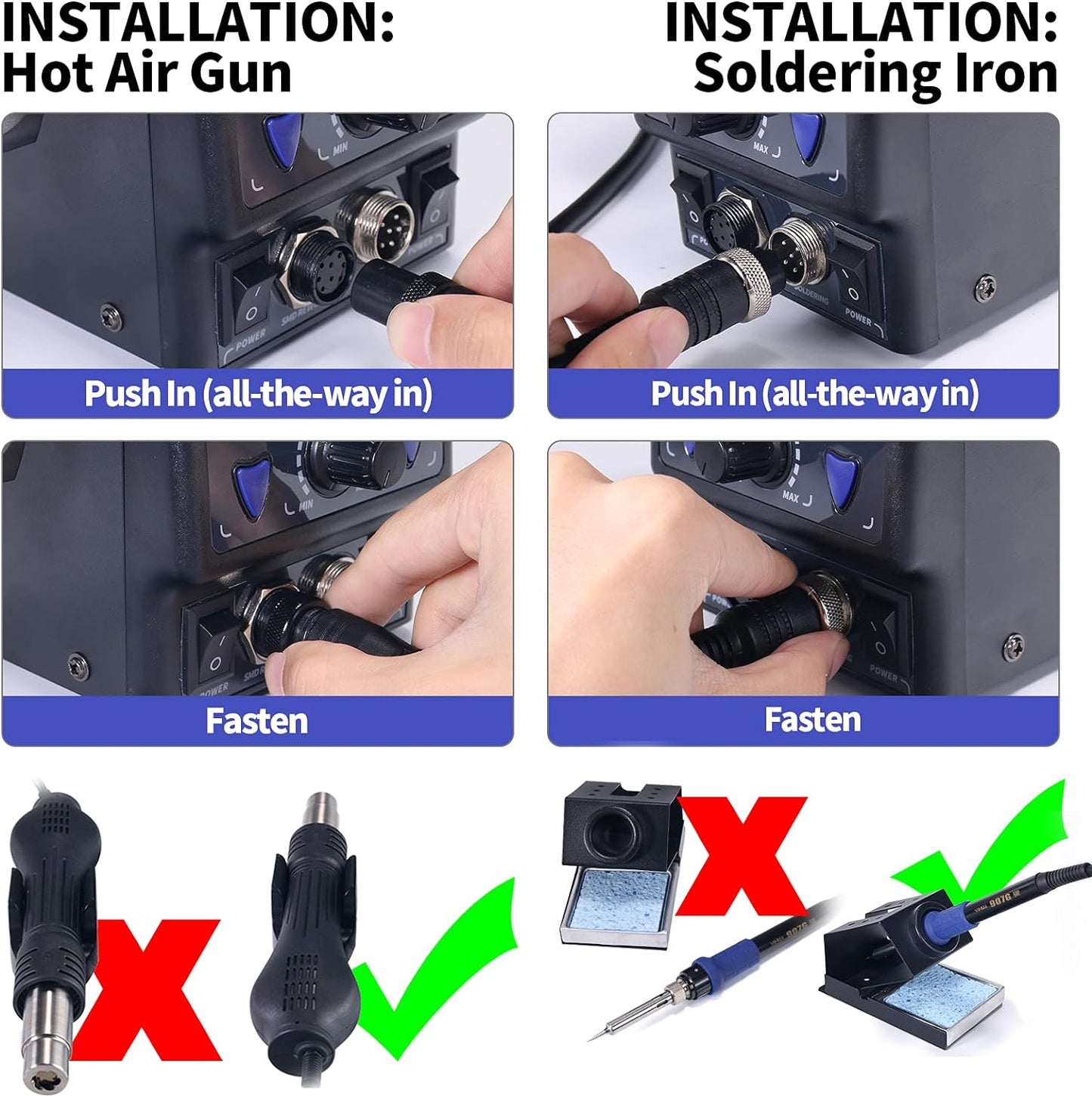 YIHUA 8786D I 2 in 1 Hot Air Rework and Soldering Iron Station with °F /°C, Cool/Hot Air Conversion, Digital Temperature Correction and Sleep Function