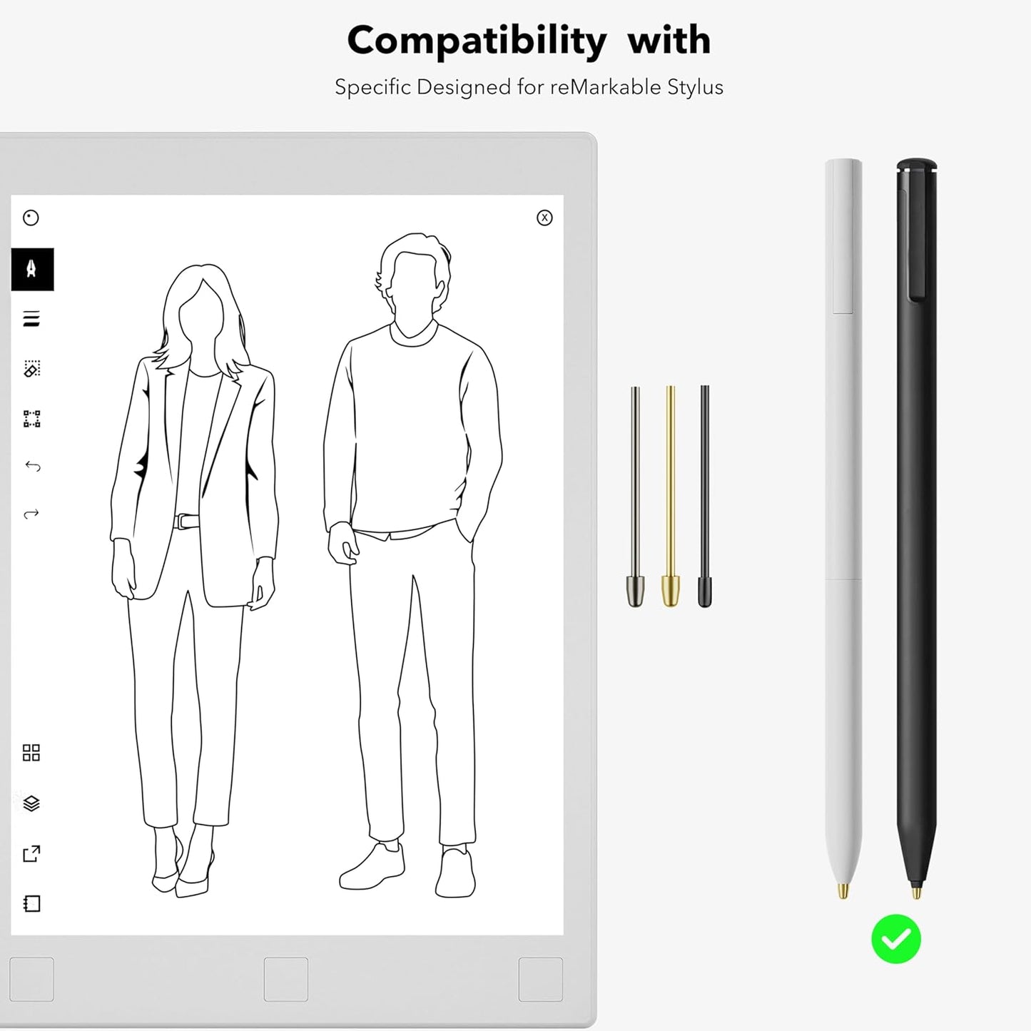 Marker Stylus Tips for Remarkable 2 Pen Tips with Nibs Removal Tool,Metal Replacement Nibs for Remarkable 1/2 Pen/Marker Plus (4+10 PCS-Gold/Sirvel/Black)
