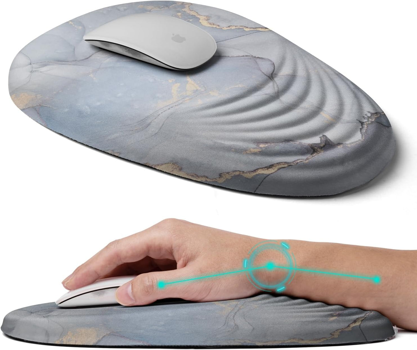 Ergonomic Mouse Pad with Wrist Rest Support,Mousepad Relief Carpal Tunnel Pain, Entire Memory Foam Mouse Pad with Non-Slip PU Base, Wireless Mouse Pad, Cloud Marble