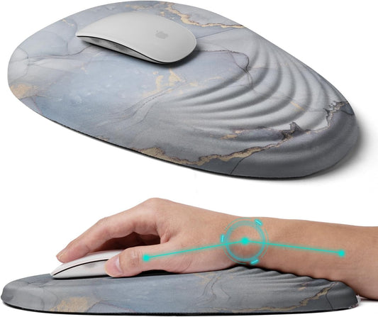 Ergonomic Mouse Pad with Wrist Rest Support,Mousepad Relief Carpal Tunnel Pain, Entire Memory Foam Mouse Pad with Non-Slip PU Base, Wireless Mouse Pad, Cloud Marble