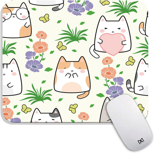 Square Mouse Pad Cute Cat, Personalized Premium-Textured Custom Mouse Mat Design, Washable Mousepad Cloth, Non-Slip Rubber Base Computer Mouse Pads for Wireless Mouse