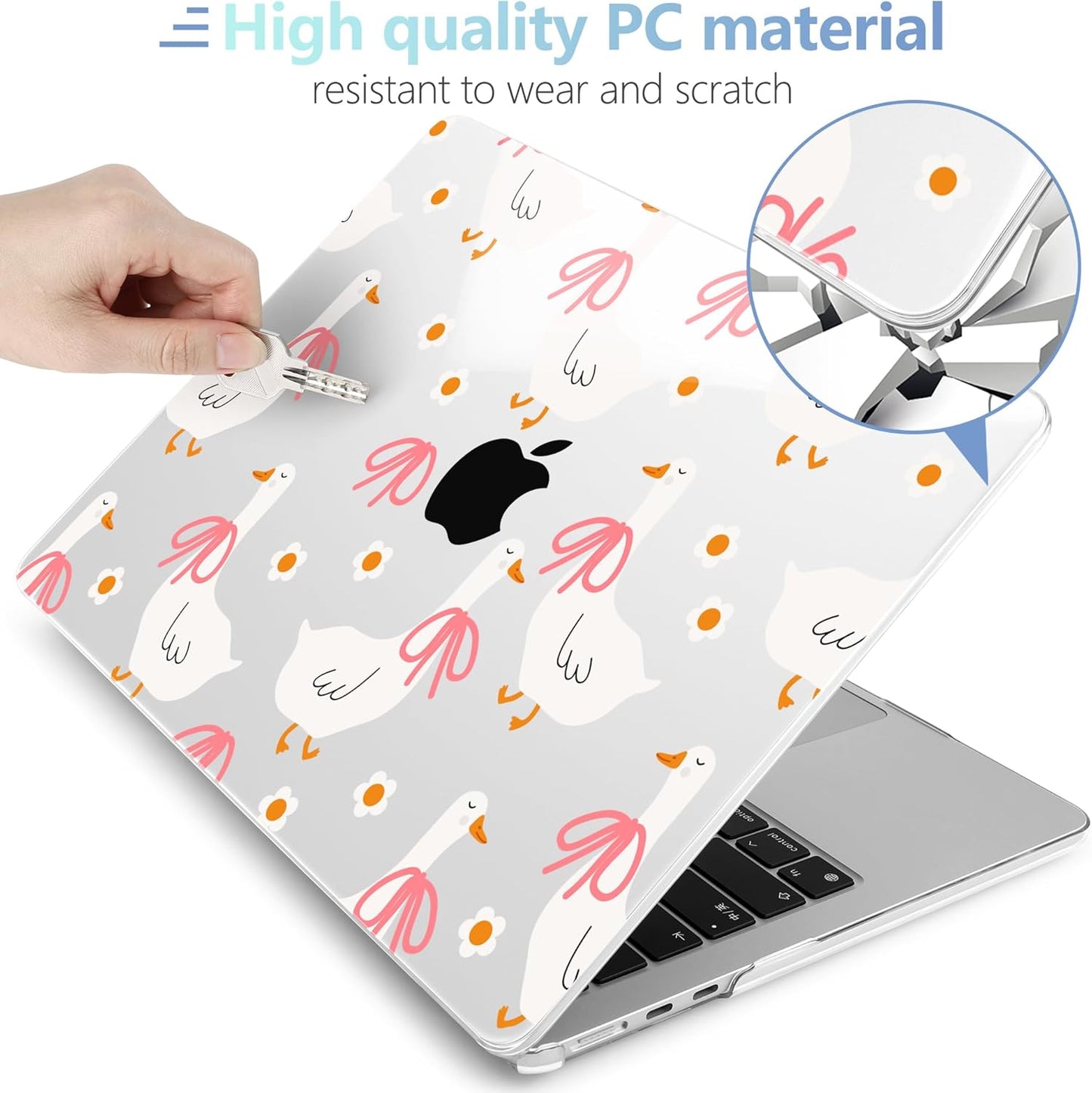 MEEgoodo Case for M4/M3/M2 MacBook Air 13.6 inch Case 2025 2024 2022, Fit Model A3240/A3113/A2681, Laptop Hard Shell with Keyboard Cover Compatible with MacBook Air 13 inch, Goose Farm & Bows