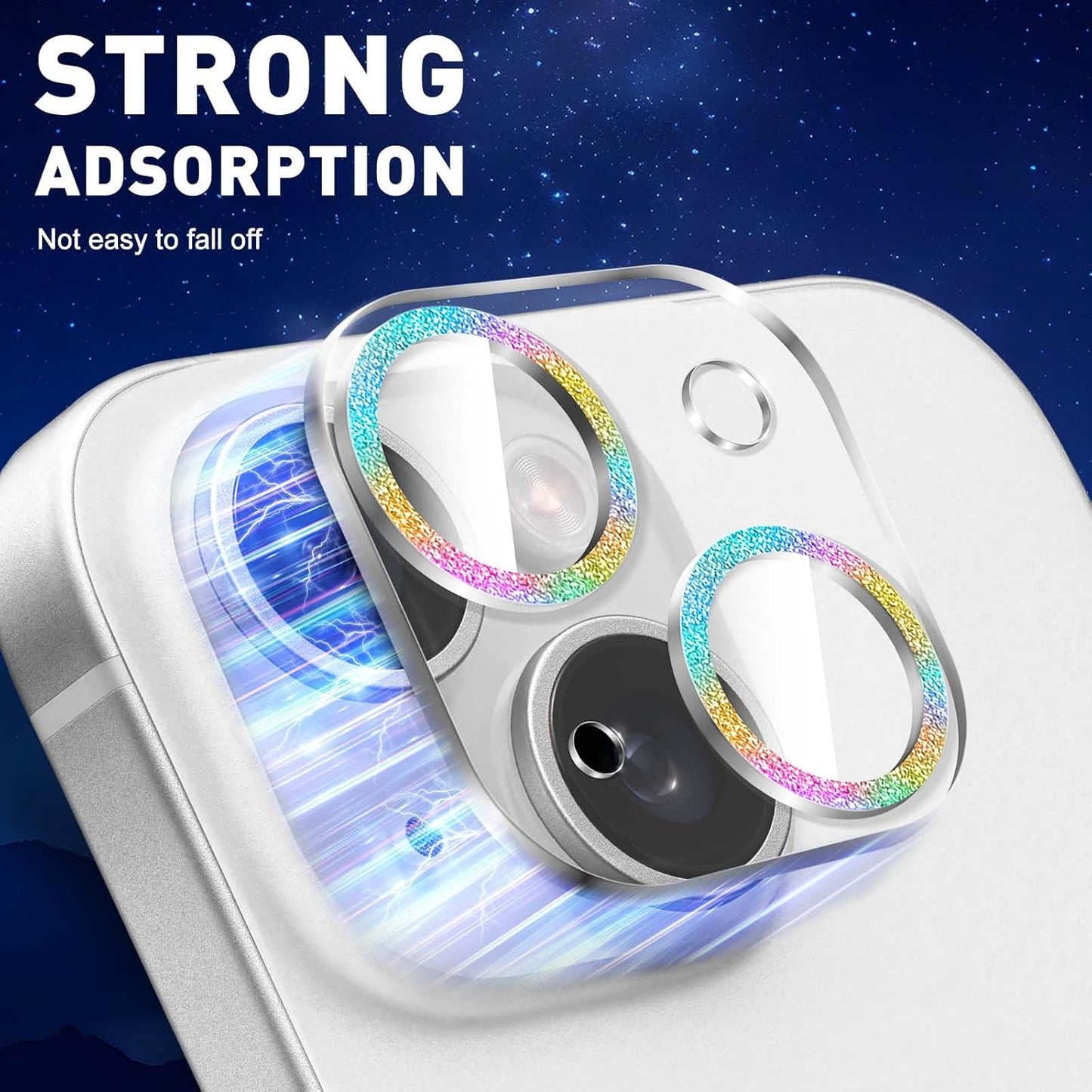 LucBuy 3PCS Sparkling Camera Lens Protector for iPhone 11, Full Clear Acrylic Cover with Shiny Colorful Glitter Designed Decoration Back Camera Protector