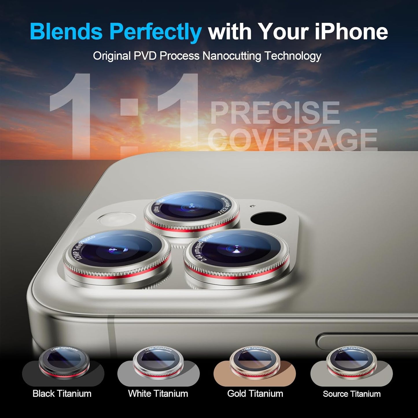X-it 2 Pack Camera Lens Protector, Shatterproof Anti-Scratch Ultra HD Camera Protector, Anti-Glare Tempered Glass Lens Protector for iPhone 15 Pro Max/15Pro/14 Pro Max/14Pro, Case Friendly,TitaniumRed