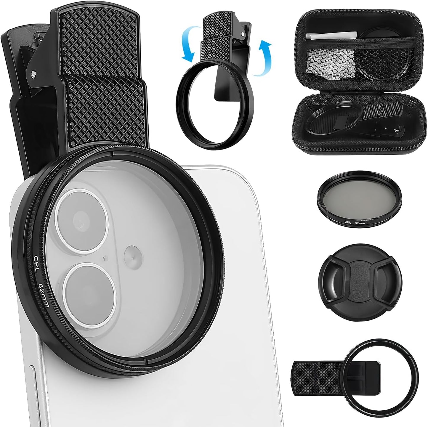 52mm Clip-0n CPL Phone Cameralens Filter Kit, Circular Polarizer Polarizing Filter, Clearer HD Backlight Phone Filter Set,Compatible for iPhone 16 15 14 13 12 11 (1 Set)