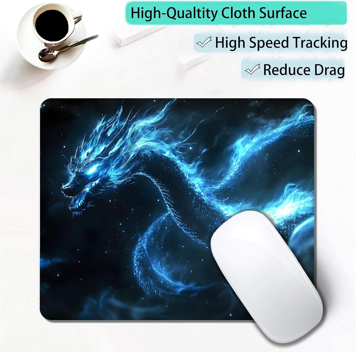 Witchy Blue Japanese Dragon Custom Mouse Pad with Non-Slip Rubber, Small Square Design for Wireless Laptop & Computer Mouse Pads for Desk, 9.5 x 7.9 inch Smooth Surface for Gaming & Office