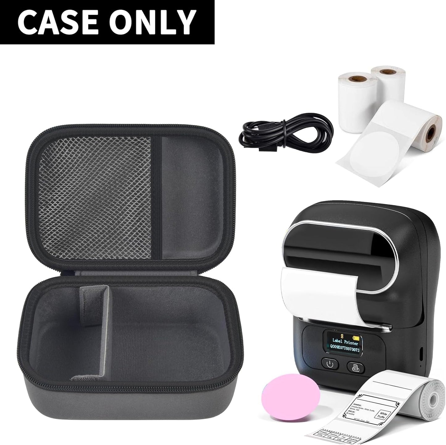 Case Compatible with Phomemo M110 Label Maker - Portable Mini Bluetooth Thermal Label Maker Carrying Storage Bag for Printer Labels, USB Cable and Accessories Black (Box Only)-Grey