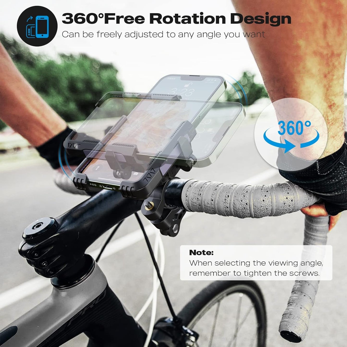 New Upgraded Bike Phone Mount Holder Two Connectors Quickly Lock and Release,360°Rotatable Bicycle Motorcycle Scooter Accessories Handlebar Phone Clip Suitable for 4.0"-7.0" Smartphone (Purple)