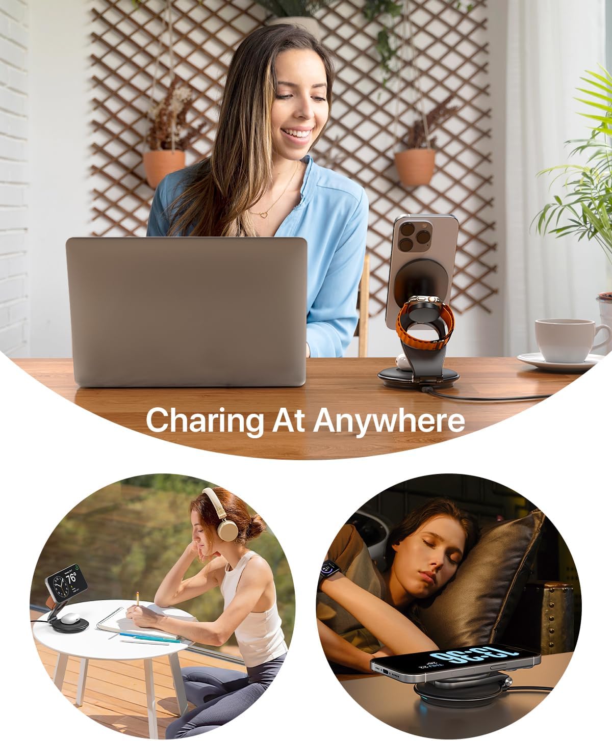 EXW Travel Charging Station for Magsafe Charger,Wireless Charging Station for Apple Multiple Devices,Magnetic Foldable Charger for iPhone 16-12 Series for Apple Watch & AirPods(30W Charger Included)