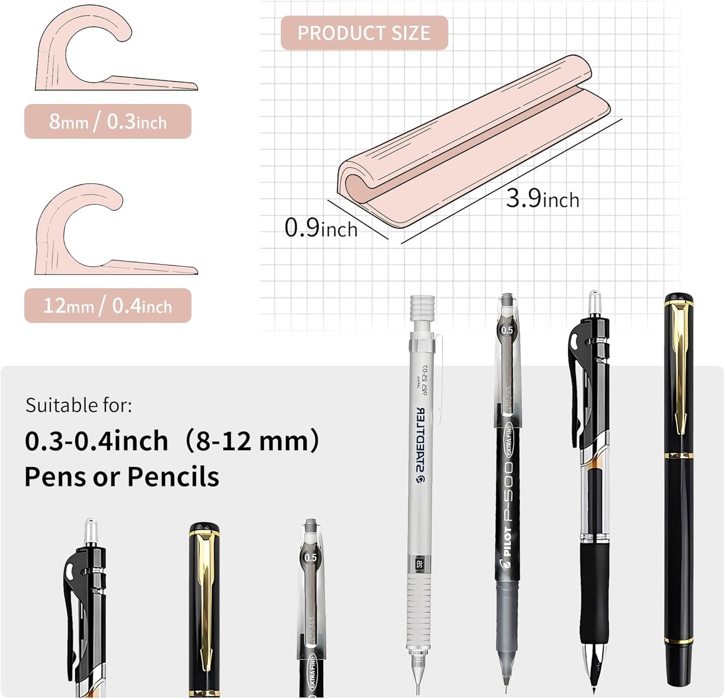 ELETIUO Pencil Holder For Most Pens,Pencils,Self-Adhesive Stick To Notebooks,Diary,Desks,Whiteboards Or Any Surface,Silicone Pen Holder For Home,Office And Desk Organization,Pink