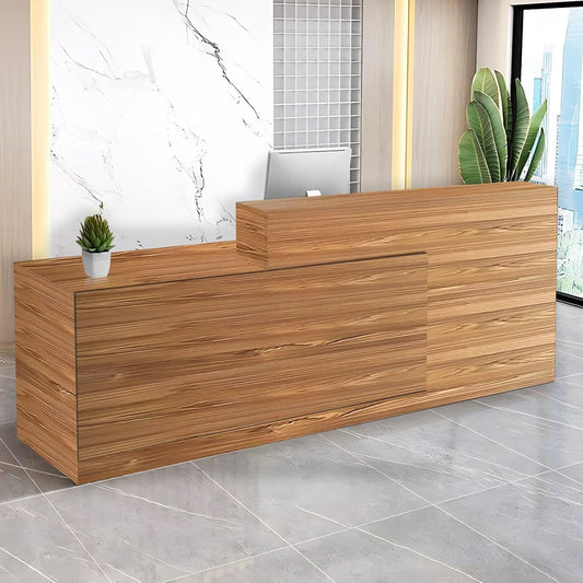 Reception Desk with Counter Modern Checkout Counter with Lockable Drawer Keyboard Tray Receptionist Desk for Office Salon Reception Table I Left 59inch/150cm