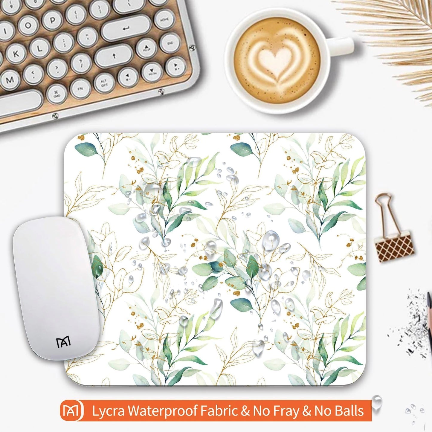 Square Mouse Pad Pretty Leaves, Personalized Premium-Textured Custom Mouse Mat Design, Washable Mousepad Cloth, Non-Slip Rubber Base Computer Mouse Pads for Wireless Mouse