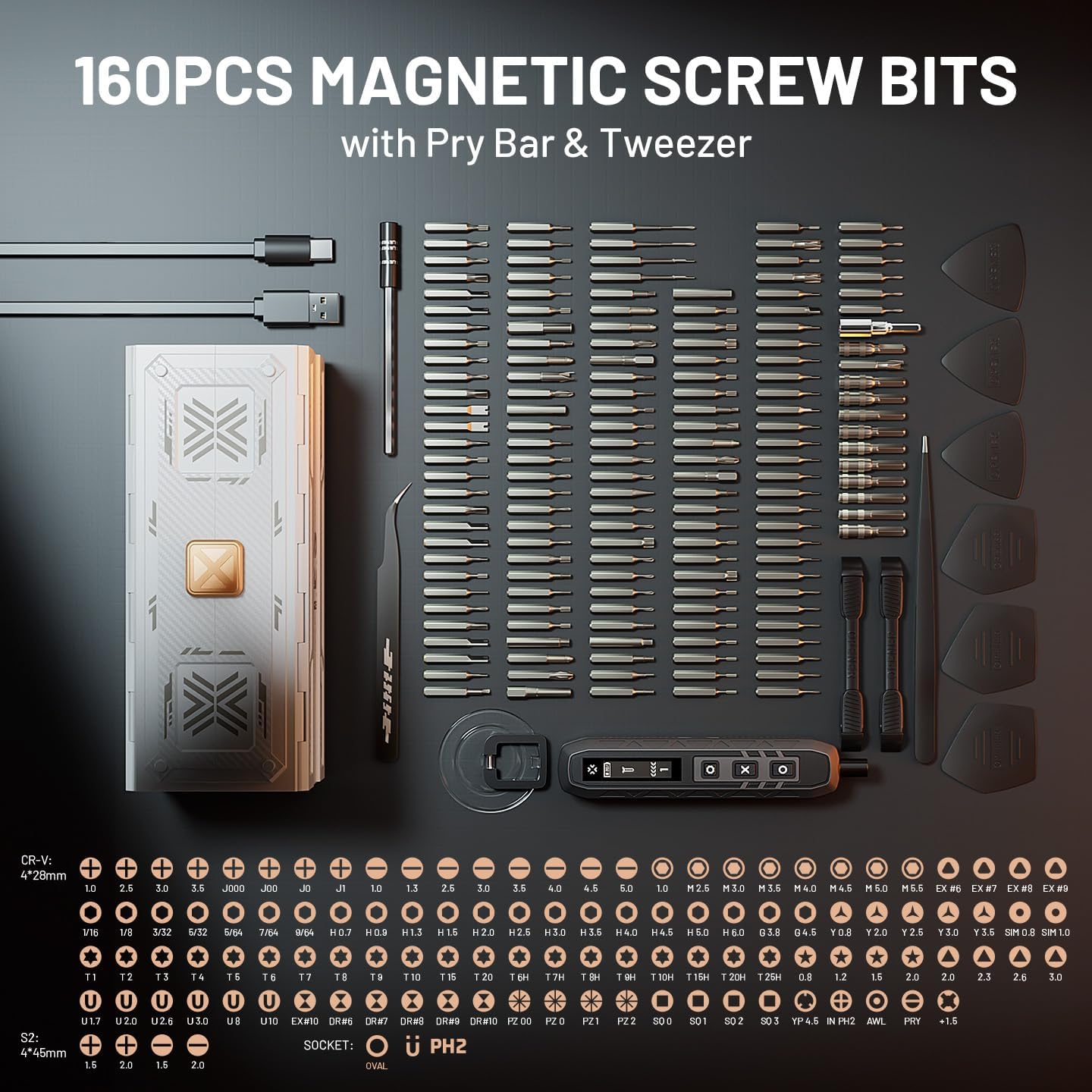 EZARC Electric Screwdriver Set, 181 in 1 Cordless Screwdriver, 3 Torque Settings with 160 Magnetic Precision Bits, Power Screwdriver Repair Tool Kit for Phone Laptop Camera Watch Computer-White