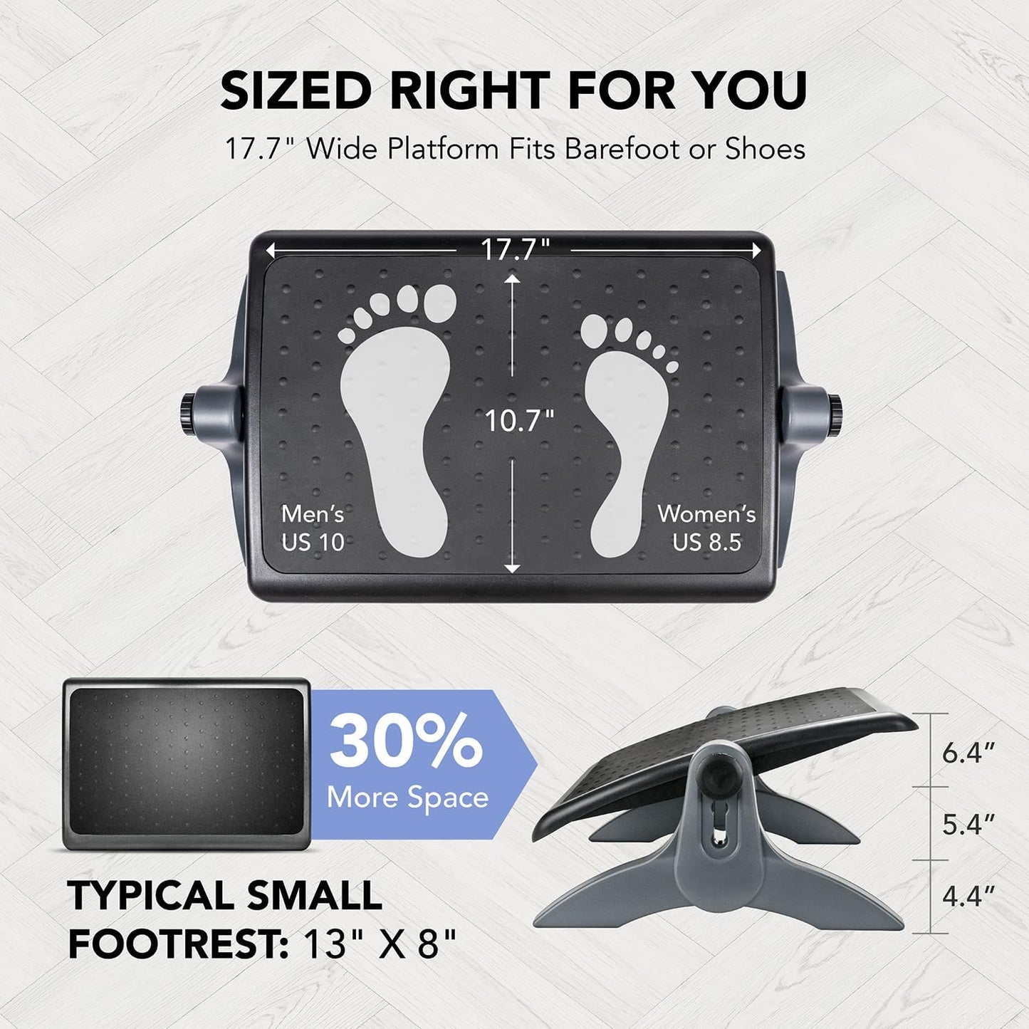 EHO Ottoman, Ergonomic Foot Rest for Under Desk, Adjustable Height and Angle, Rubber Platform, Anti-Slip, Ankle Support, Detachable Washable Cushion, Back and Leg Pain Relief, 21.6"L x 11.4"W, Black