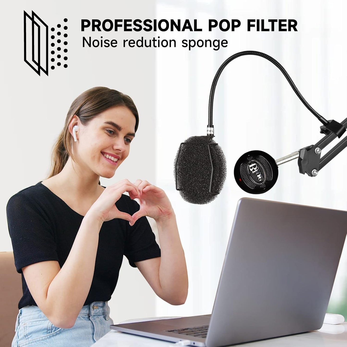 Pop Filter for Microphone - Sponge Layered Pop Wind Screen with Enhanced Flexible 360° Gooseneck