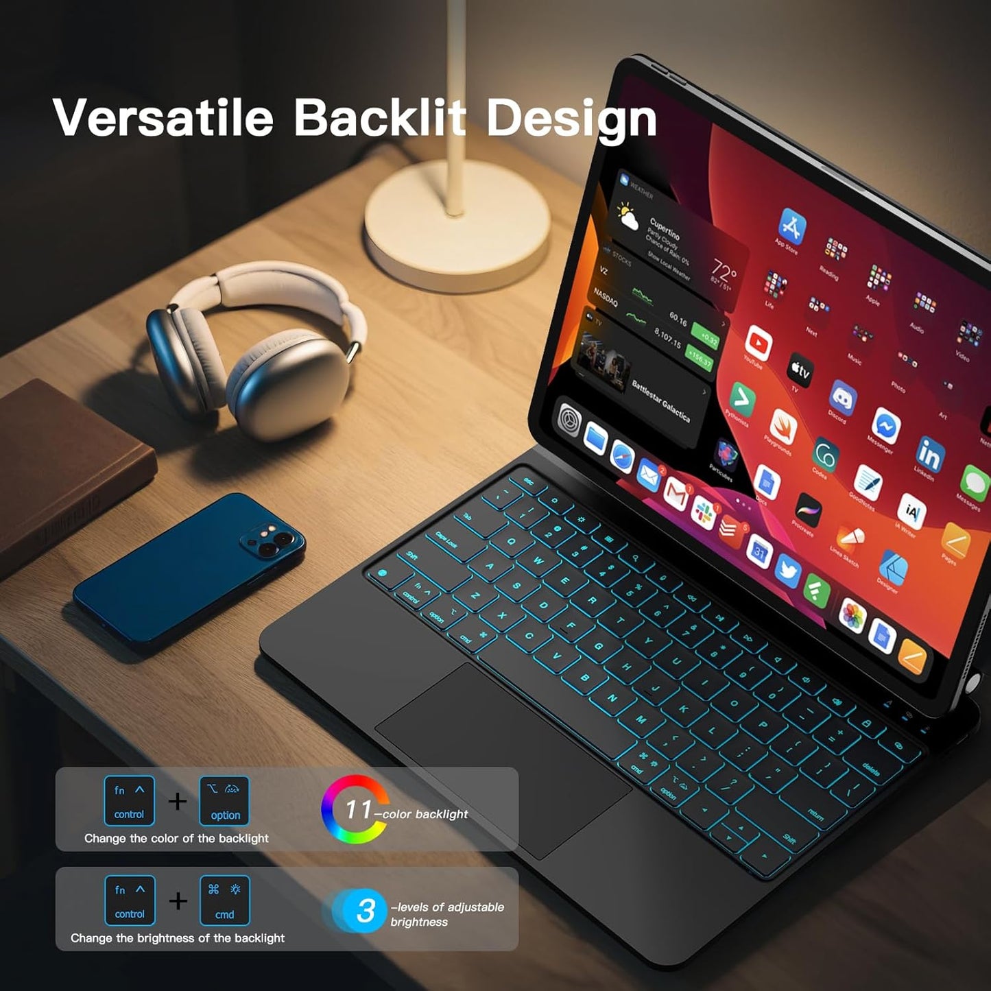 for iPad Air 13 inch Case with Keyboard (M3,2025 / M2,2024), iPad Pro 12.9 (6th/5th/4th/3rd Gen) Magic Keyboard, Springy Backlit Keys, Stain-Resistant Surface, Multi-Touch Trackpad, Black