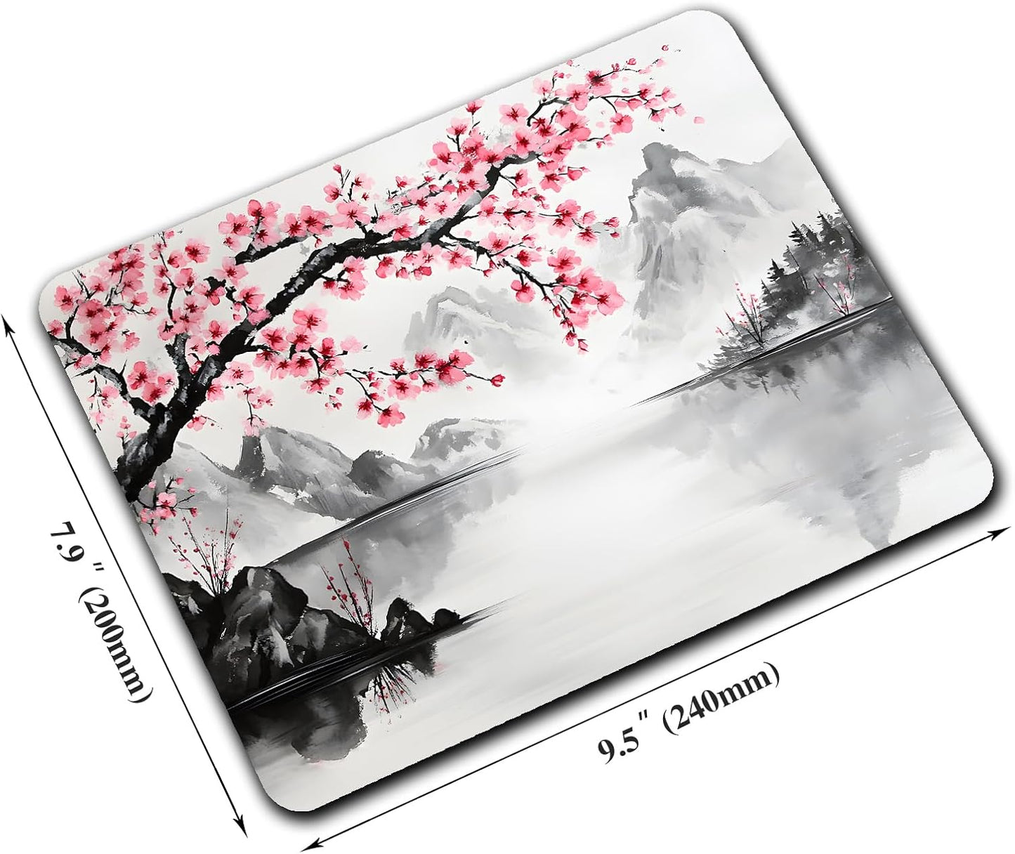 Watercolor Cherry Blossom Japanese Custom Mouse Pad with Non-Slip Rubber, Small Square Design for Wireless Laptop & Computer Mouse Pads for Desk, 9.5 x 7.9 inch Smooth Surface for Gaming & Office