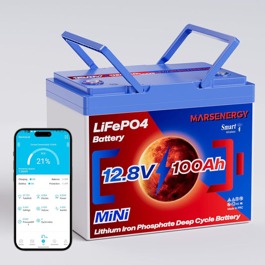 12V 100Ah Lifepo4 Battery, Bci Group 24, Built-In 100A Smart BMS, 4500 To 15000 Deep Cycle Grade A Cells Lithium Battery For Rv, Trolling Motor, Marine, Home Energy Storage, Solar Panel System (BT1PC)