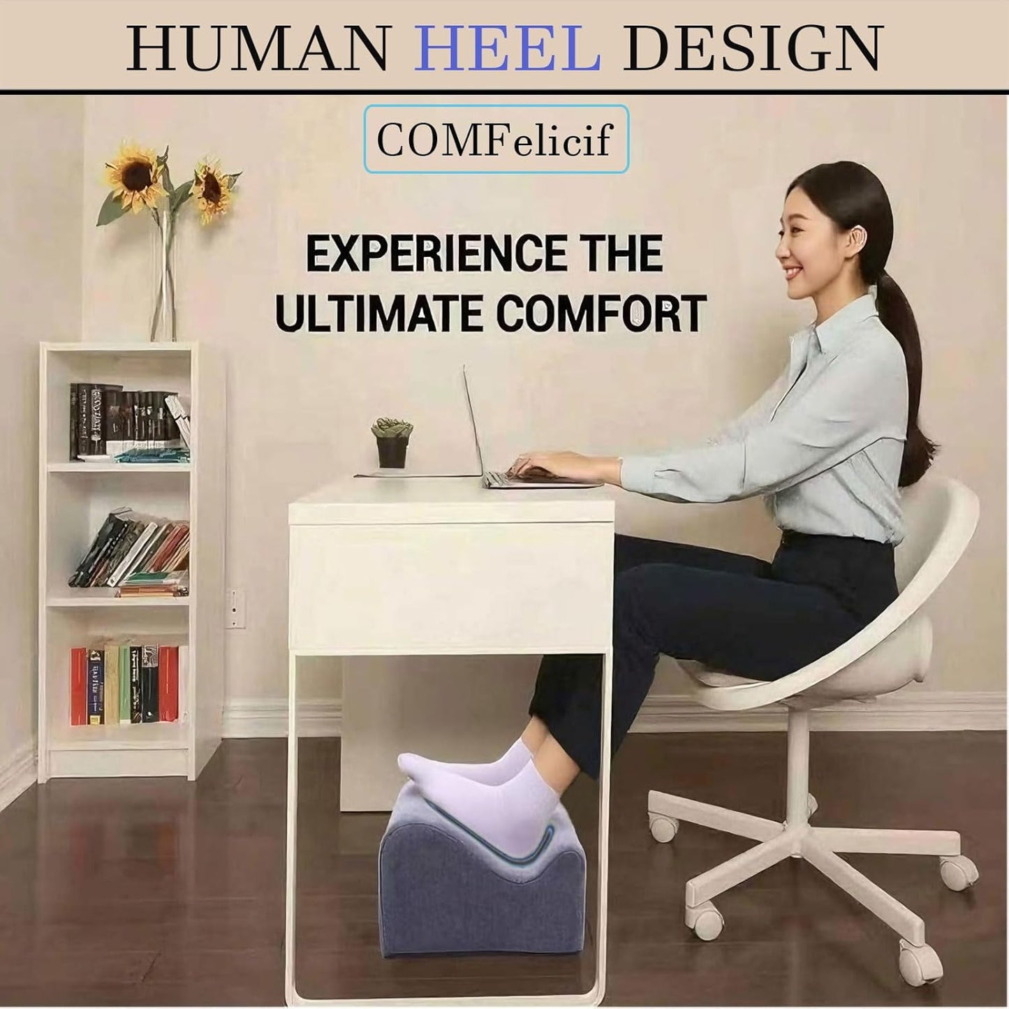 Foot Rest for Under Desk at Work, Ergonomic Under Desk Footrest with Washable Cover, Memory Foam Foot Stool for Office Chair & Gaming Chair, Back & Hip Pain Relief, Blue